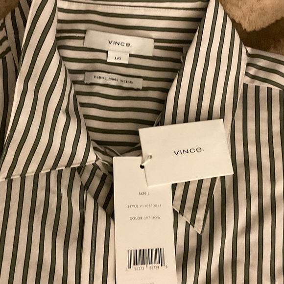 VINCE
Till Stripe Cropped Button Down Tops       Color: Off White Multi - Picture 4 of 10